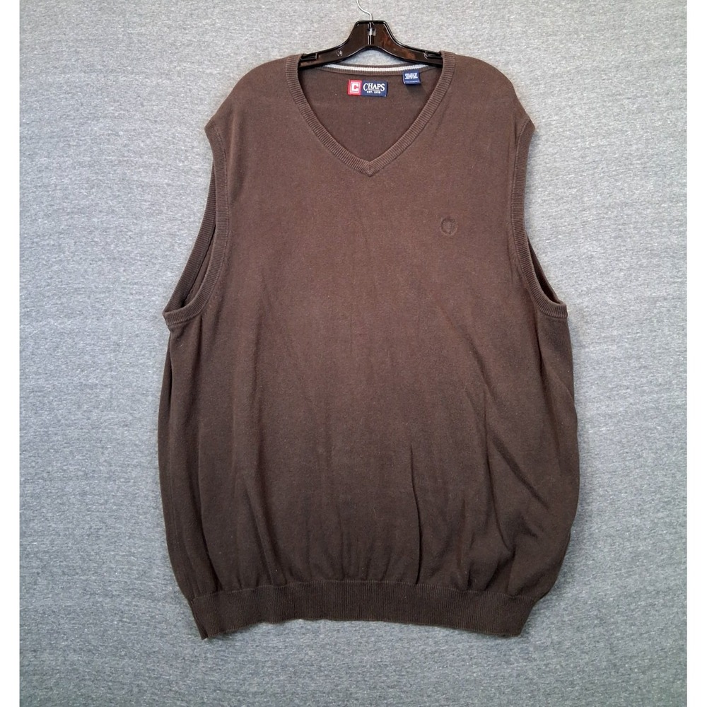 Chaps Mens Sweater 2XL Brown Cotton Vest Pullover Dark Academia Preppy Dad
